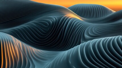 Poster - abstract futuristic landscape with wavy lines and gradient light