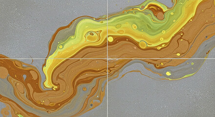 Poster - Marble brown pattern ink swirl swirl yellow green graphic background