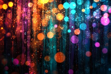 Poster - A black background serves as the canvas for a beautiful display of iridescent light, with a prism light effect, glowing colorful lights, bokeh lens flare overlay, and sunlight refraction, resulting