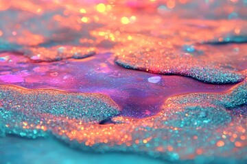 Poster - a blurred, grainy, and abstract pastel holographic background texture featuring a colorful digital g