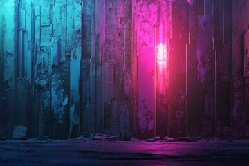 Poster - A futuristic cyberpunk design is achieved through the combination of abstract pink, blue, and purple background elements and interlaced digital distorted motion glitch effects