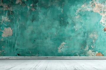 Poster - The 2023 and 2024 color trends are embodied in this warm, gray-green pastel hue with low contrast, set against a textured concrete background, accompanied by a vibrant and empty wall texture that