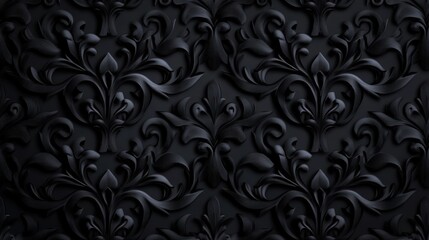 Poster - A dark, monochromatic image features a repeating pattern of ornate, stylized acanthus leaves forming a dense, symmetrical design with a textured, embossed appearance