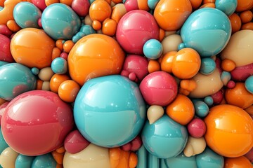 Poster - modern organic chemistry and biological sciences are represented by 3d floating colored metaballs on