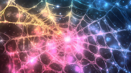 Wall Mural - an abstract web pattern that lights up in soft pastel colors like pink, sky blue, and yellow. the we