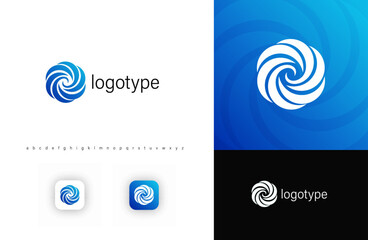 Aufkleber - Round swirl logo with dynamic, flowing curves symbolizing motion, technology, and innovation. Ideal for startups, AI, fintech, cloud computing, security, and digital branding. Vector illustration