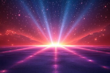 Poster - Vibrant neon laser beams in blue and purple colors on a dark background, a futuristic digital art vector illustration. Neon glow effect for an energetic concept banner or party