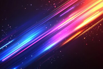 Poster - Vibrant neon laser beams in blue and purple colors on a dark background, a futuristic digital art vector illustration. Neon glow effect for an energetic concept banner or party