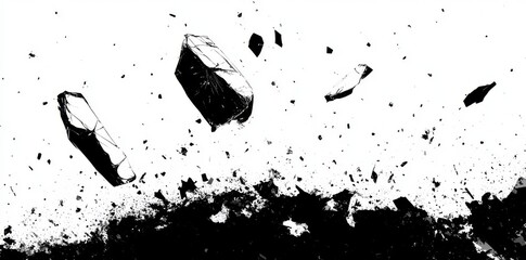 Poster - An abstract depiction of debris and fragments following an explosion. Fracture and destruction effect. Surface of demolition. Modern artistic rendering