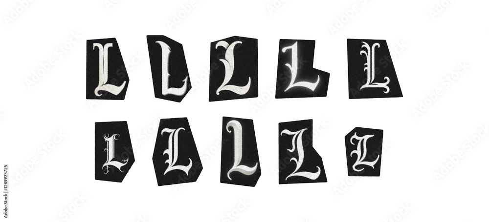 Gothic Ransom Letters letter L, set of cut-out symbol from magazines on a transparent ...