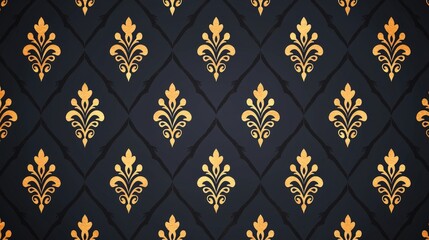 Wall Mural - Seamless pattern featuring golden florentines on a solid black background for design projects