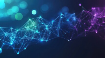Poster - Abstract Digital Network with Connected Nodes in Blue and Purple Colors