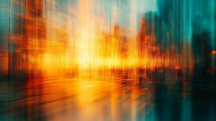 Poster - Fields of color intermingle as warm orange and cool teal create a mesmerizing blend at dusk. Brushstrokes of light dance across the horizon, evoking feelings of tranquility and wonder
