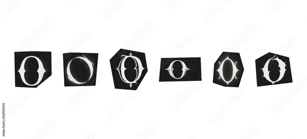 Gothic Ransom Letters letter O, set of cut-out symbol from magazines on a transparent ...