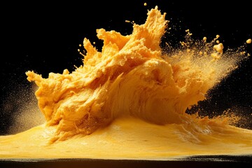 Wall Mural - a golden dust explosion captured in freeze-frame on a black background