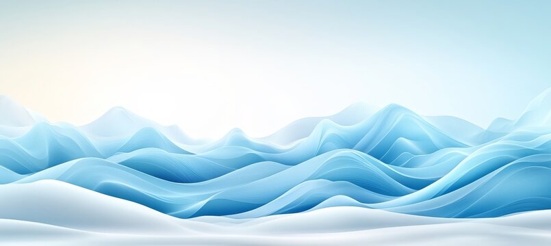 Abstract Flowing Blue Ribbons On White Background, Digital Art Vector. Modern Minimalist 3D render