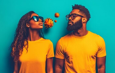 A man throws a punch at the coronavirus against a blue background