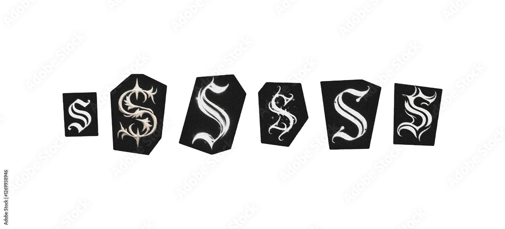 Gothic Ransom Letters letter S, set of cut-out symbol from magazines on a transparent ...
