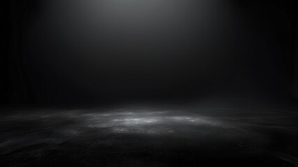 Wall Mural - black background with spotlight to stone ground. dark interior background. 3d rendering