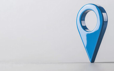 Poster - Blue map pointer location pin stands on a white surface. Map marker indicates the location on the map