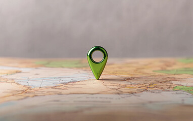 Poster - Location pin on map. Green location pin on world map. Location pin on paper map