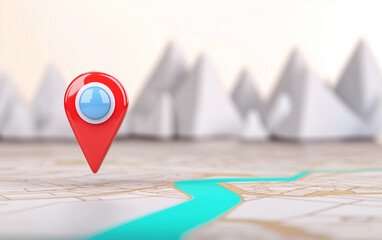 Poster - Map pin on location map with navigation route. Location map pin and navigation destination on route map
