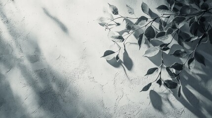 Poster - Delicate leaves cast soft shadows against a textured grey surface, creating a captivating interplay of light and shadow. This tranquil composition invites reflection and introspection