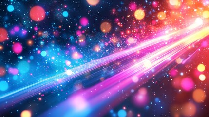 Poster - Abstract Background, Neon Blue and Pink Light Streaks With Bokeh Effect, Digital Art Style