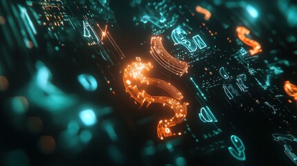 Poster - Abstract Technological Illustration of Financial Data Network Symbols