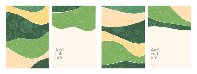 Wall Mural - sustainable agriculture organic farm rural landscape green patchwork pattern. earth day modern poste