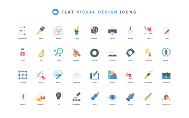 Aufkleber - Digital art design, idea and equipment for designers, portfolio and artists mindset color icon set. Software, pencil scissors pen tools to edit graphic design flat elements vector illustration