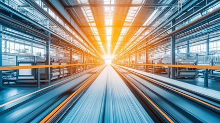 Leinwandbilder - Futuristic spacious industrial interior with sleek glass walls and bright lighting, symbolizing modern architecture, efficiency, and high-tech innovation, Generative AI