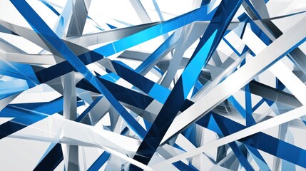 Poster - Abstract Geometric Composition with Blue and White Intersecting Shapes