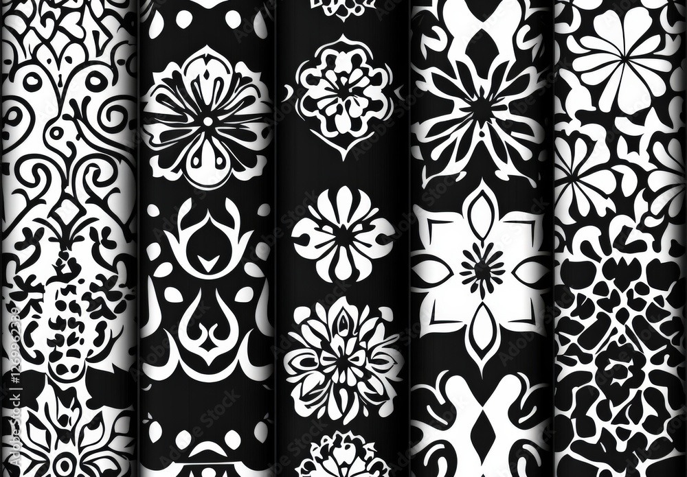 Black and white seamless pattern set. 18 repeating patterns for fabric ...