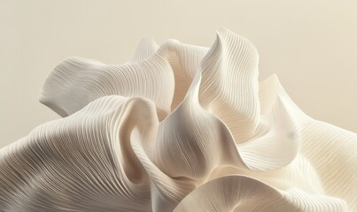 A contemporary graphic design featuring an abstract 3D render on a minimalistic background.