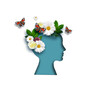 © Belight - Woman head with colorful fresh flower on white background. Peace of mind, emotional balance, positive thinking.