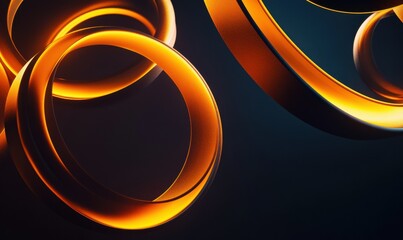 Wall Mural - Abstract composition of glowing rings in warm orange tones, floating against a dark gradient background.