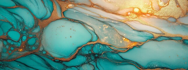 Fototapete - Emerald green, gold, and white colors are used in a liquid acrylic artwork that flows and splashes, set against a backdrop with an abstract mixing paint effect, paired with a banner featuring fluid