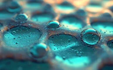 Poster - Abstract molecules and blue glass spheres are shown in a three-dimensional rendering set against a background made of glass