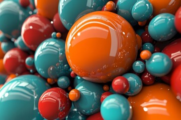 Fototapete - Futuristic abstract 3D shapes art is depicted on a blue background through 3D floating colored metaballs, embodying the concept of modern organic chemistry and biological sciences