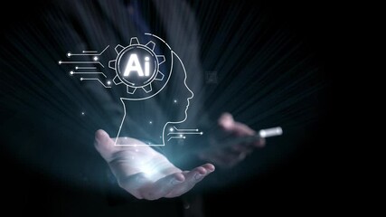 Poster - human interact with ai artificial intelligence brain processor in concept of ai artificial intellige