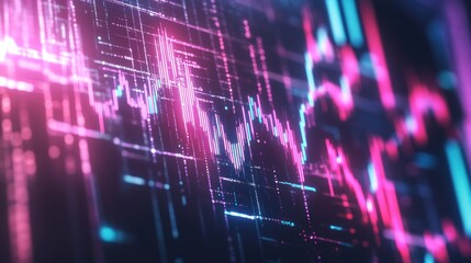 Poster - Futuristic stock market chart analysis with digital interface display