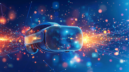 Poster - A futuristic VR headset is showcased, surrounded by vibrant energy particles