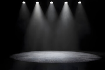 Poster - product showcase with spotlight. black studio room background. use as montage for product display