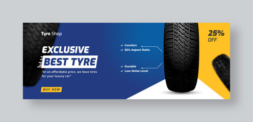 Wall Mural - tire shop social media facebook cover web banner template, auto repair shop banner design
