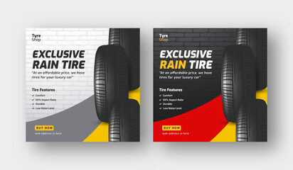 Wall Mural - tire shop social media post web banner template, auto repair shop banner set