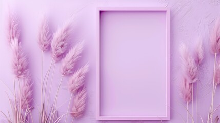 Wall Mural - Pale purple frame with light pastel purple bunny tails 