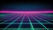 © @_ greta - Retro Sci-Fi Landscape with Neon Grid and Starry Sky, Synthwave Style