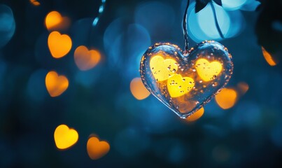 Wall Mural - Dew-kissed heart-shaped bokeh lights with a romantic touch.