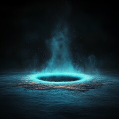 Poster - The blue shimmering particle sphere collapses. Abstract element on a white backdrop